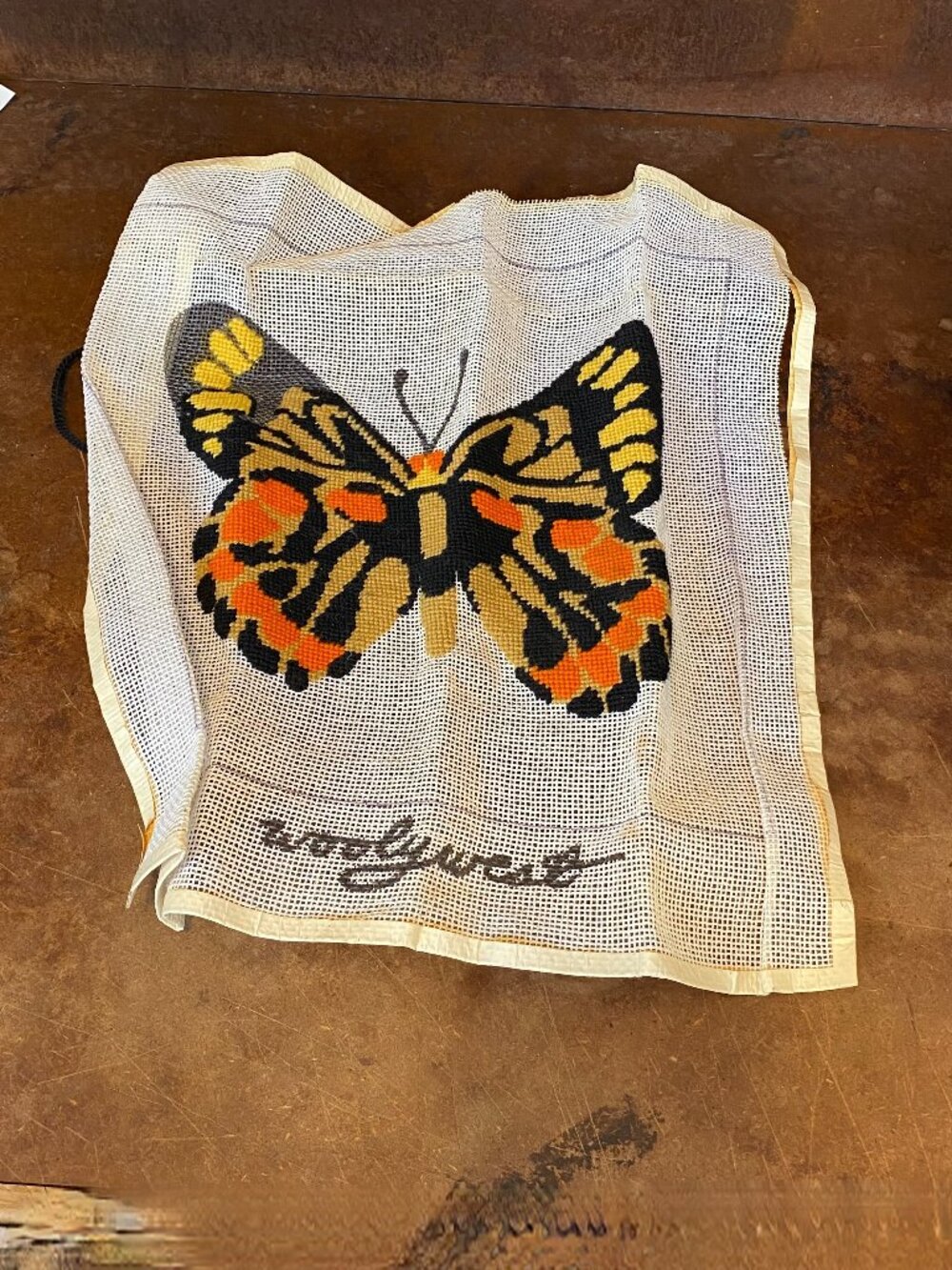 1970s Needlepoint Latch Hook Canvas Monarch Butterfly Vintage